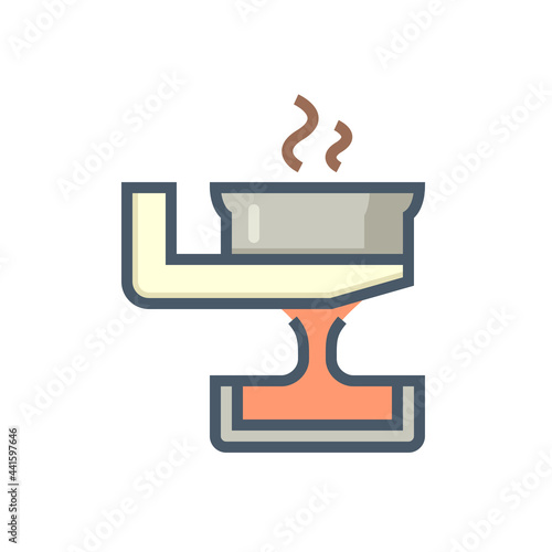 Casting process in metallurgy or metallurgical production industry vector icon. Manufacturing process in foundry, furnace, factory plant. To pouring hot liquid, molten metal into ingot mold. 64x64 px.