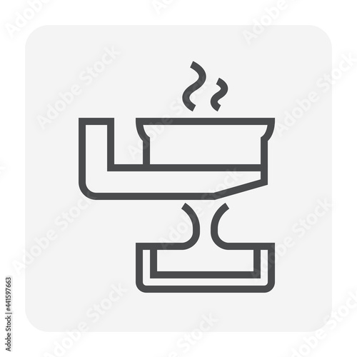 Casting process in metallurgy or metallurgical production industry vector icon. Manufacturing process in foundry, furnace, factory plant. To pouring hot liquid, molten metal into ingot mold. 64x64 px.