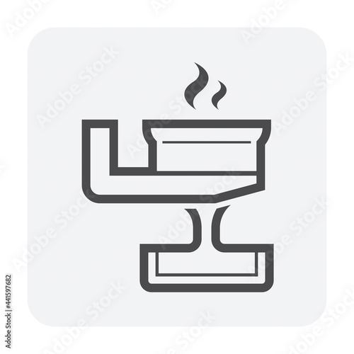 Casting process in metallurgy or metallurgical production industry vector icon. That manufacturing process in foundry, furnace or factory plant. To pouring hot liquid or molten metal into ingot mold.
