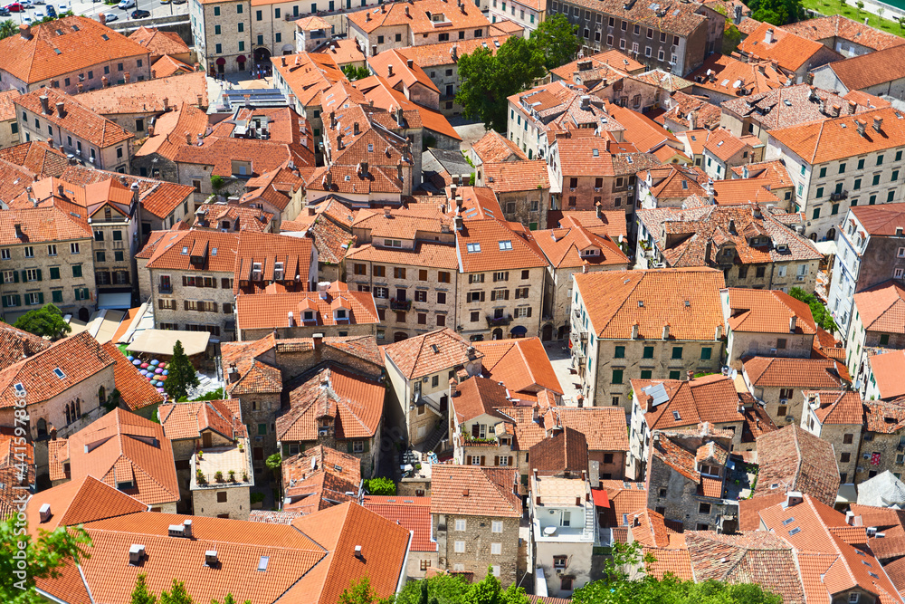 Aerial view of the old town of Kotor. Aerial view of the old town of Kotor.