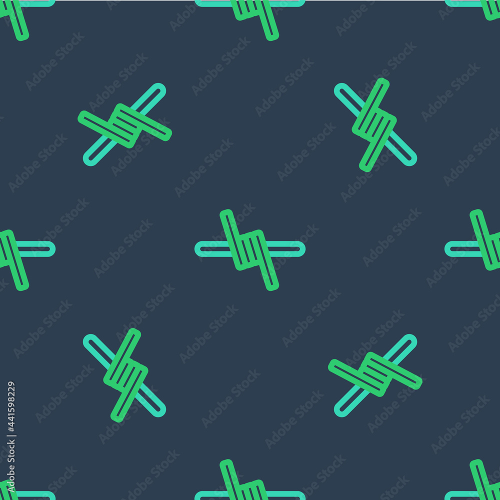 Line Barbed wire icon isolated seamless pattern on blue background. Vector