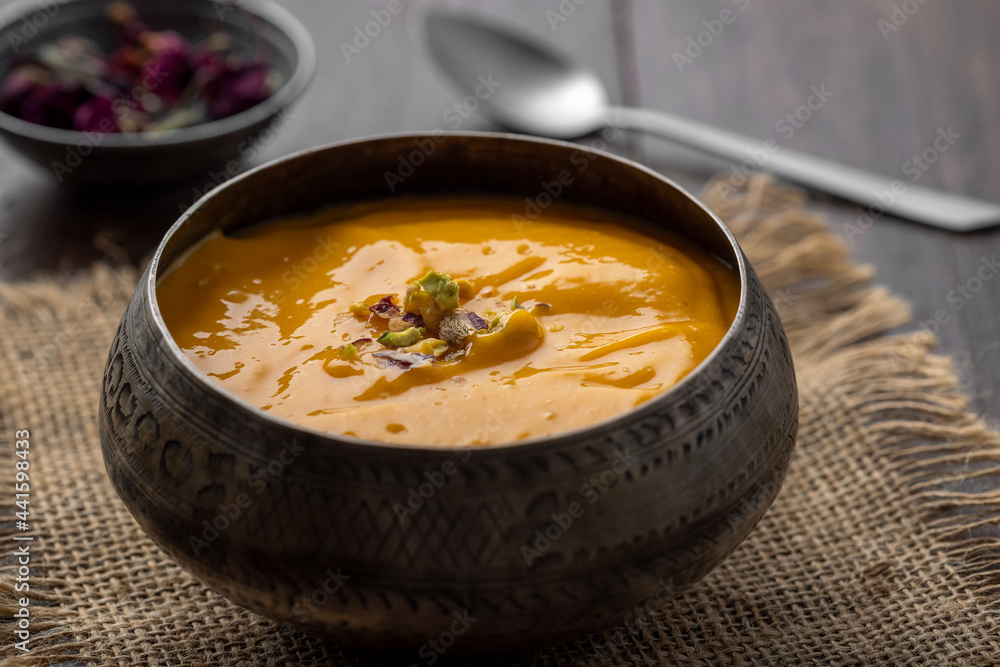 Mango Pulp / Aam rus or Ras served in small bowls Mango Pulp / Aam rus or Ras served in small bowls