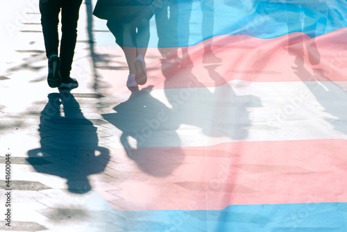 Εκτύπωση καμβά Transgender flag, shadows and silhouettes of people on a road, conceptual pictur