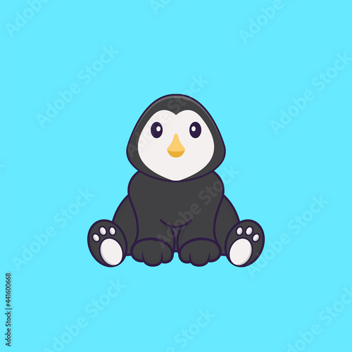 Cute penguin is sitting. Animal cartoon concept isolated. Can used for t-shirt  greeting card  invitation card or mascot. Flat Cartoon Style