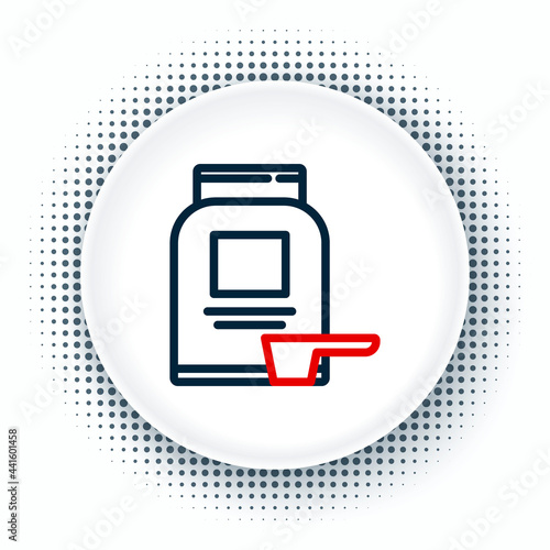 Line Sports nutrition bodybuilding proteine power drink and food icon isolated on white background. Colorful outline concept. Vector