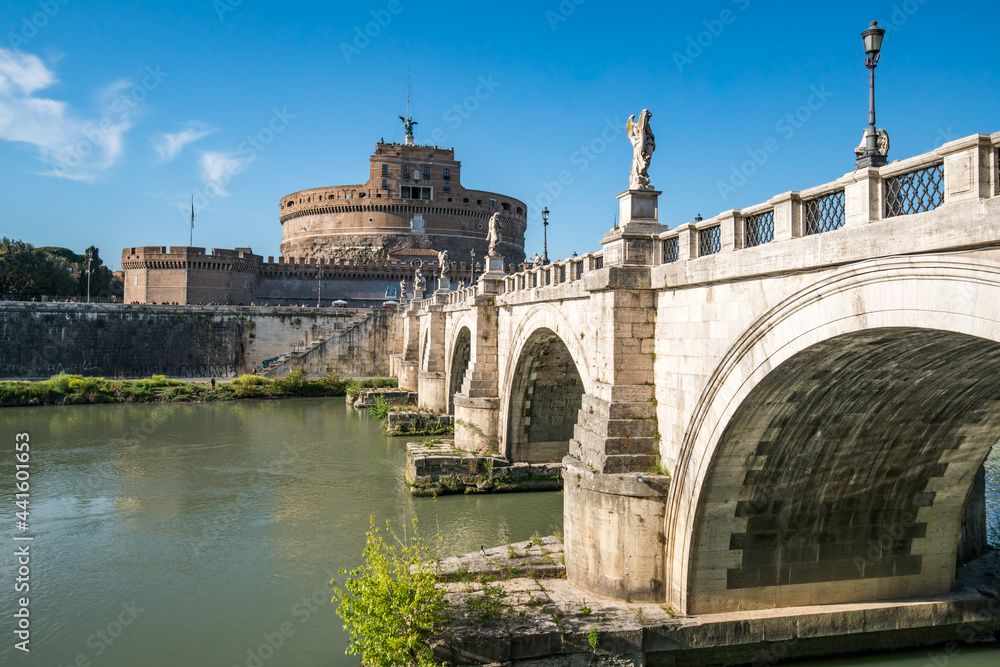Ponte Sant'Angelo and Castel Sant'Angelo in summer, Rome, Italy