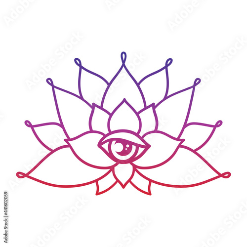 Hand drawn lotus flower tattoo design with third eye. Graphic mandala pattern