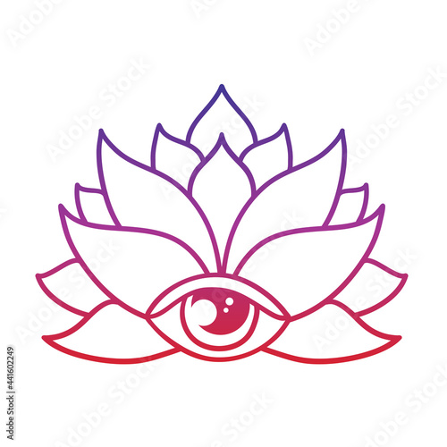 Hand drawn lotus flower tattoo design with third eye. Graphic mandala pattern