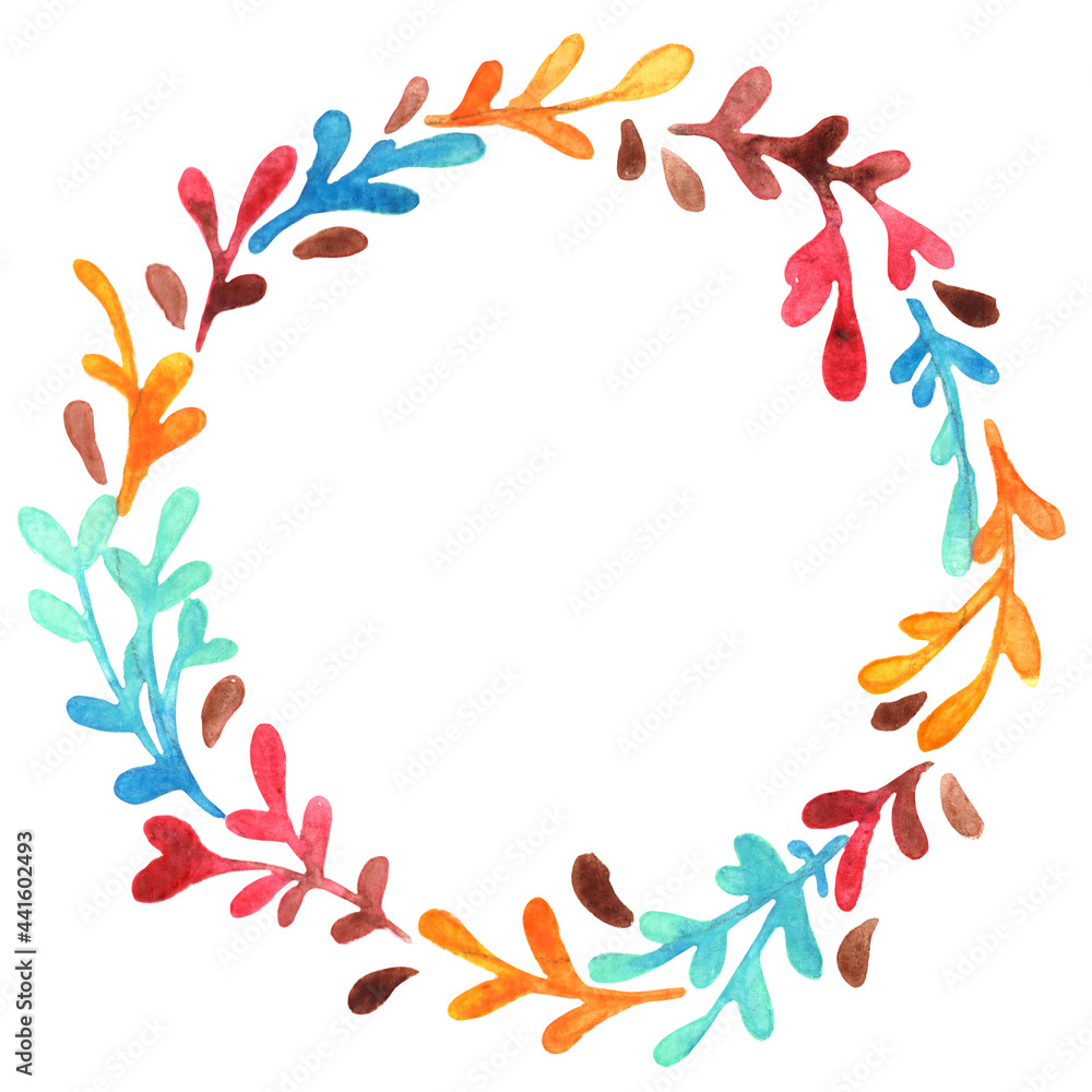 Fototapeta Colorful weed plant wreath watercolor for decoration on Autumn season, tropical garden and summer theme.