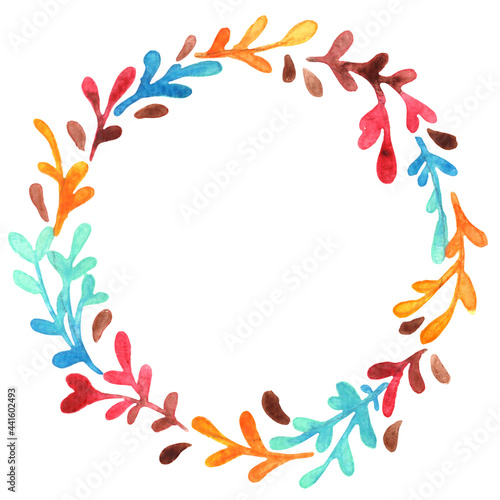 Colorful weed plant wreath watercolor for decoration on Autumn season, tropical garden and summer theme.
