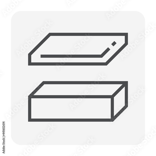 Steel product vector icon. Consist of flat bar, square rod.
That alloy of iron from steel production industry metallurgy.
For cnc milling, tool, mechanical part and building frame structure. 64x64 px.