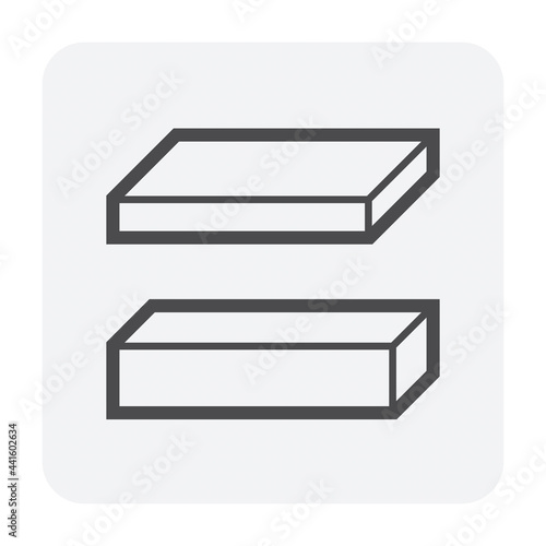 Steel product vector icon. Consist of flat bar and square rod.
That alloy of iron from steel production industry and metallurgy.
For cnc milling, tool, mechanical part and building frame structure.