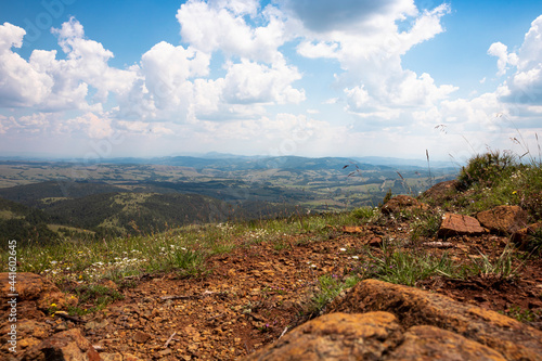 landscape and amazing blue cloudy sky viewed from the mountain peak at Divcibare mountain in Serbia