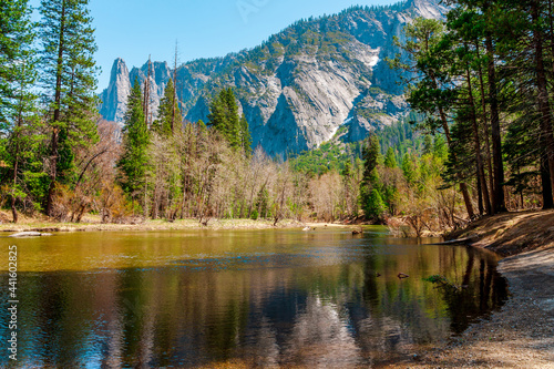 Amazing landscape and river view in Yosemite National Park in spring.