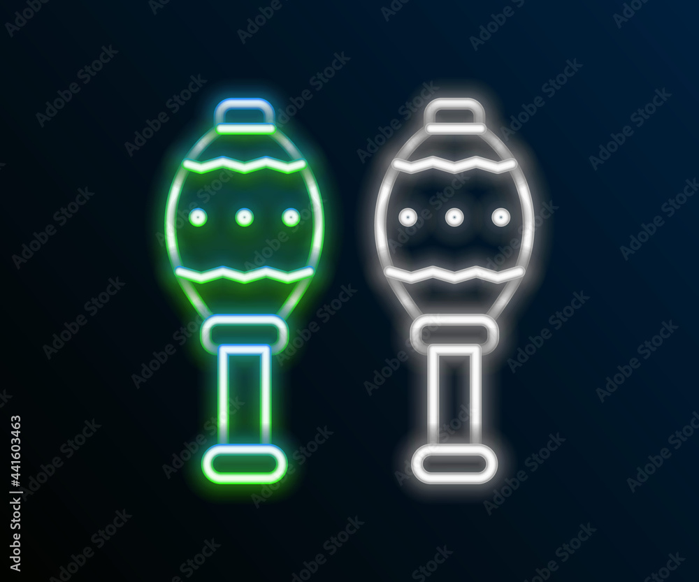 Glowing neon line Maracas icon isolated on black background. Music maracas instrument mexico. Colorful outline concept. Vector Glowing neon line Maracas icon isolated on black background. Music maracas instrument mexico. Colorful outline concept. Vector