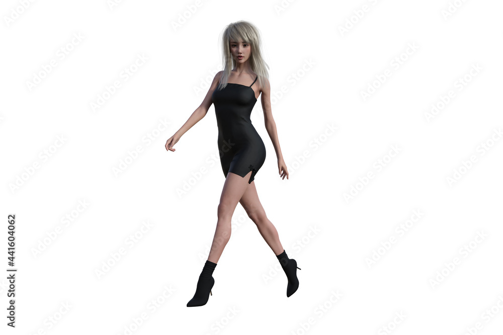 High resolution girl figure in various poses, isolated on white background. 3D figure, clip art as a template for collage. 3D rendering, 3D illustration.