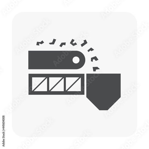 Mining processing industry vector icon. Industrial machine, equipment with conveyor belt. To transport, sorting and carry raw material from quarry i.e. ore, coal, rock to factory plant. 64x64 pixel.