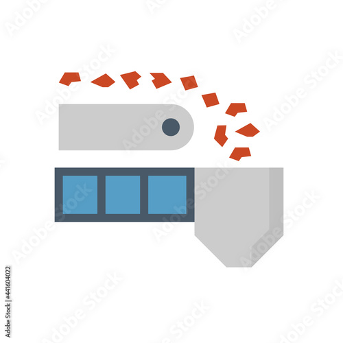 Mining processing industry vector icon. Industrial machine, equipment with conveyor belt. To transport, sorting and carry raw material from quarry i.e. ore, coal, rock to factory plant.