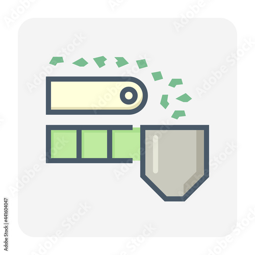 Mining processing industry vector icon. Industrial machine, equipment with conveyor belt. To transport, sorting and carry raw material from quarry i.e. ore, coal, rock to factory plant. 64x64 pixel.