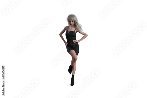 High resolution girl figure in various poses, isolated on white background. 3D figure, clip art as a template for collage. 3D rendering, 3D illustration. © W.S. Coda