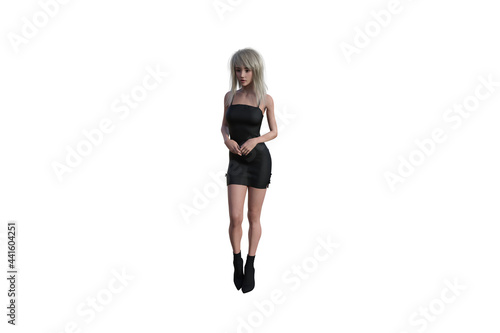 High resolution girl figure in various poses, isolated on white background. 3D figure, clip art as a template for collage. 3D rendering, 3D illustration.