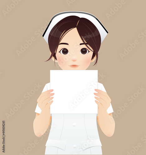 Nurse holding a banner - isolated over a brown background. Vector illustration and character design