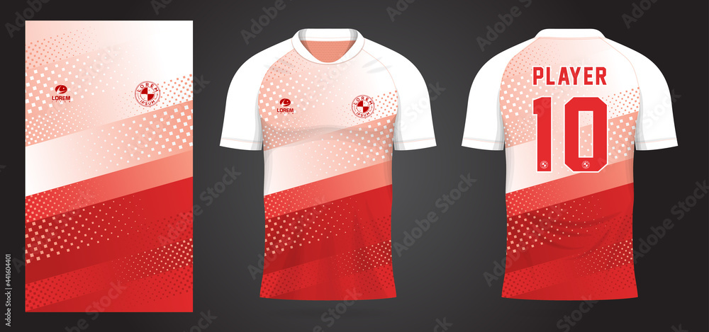 red white sports jersey template for team uniforms and Soccer t