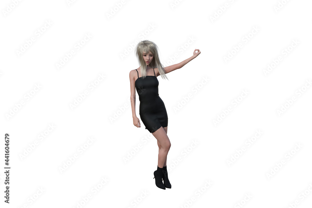 High resolution girl figure in various poses, isolated on white background. 3D figure, clip art as a template for collage. 3D rendering, 3D illustration.