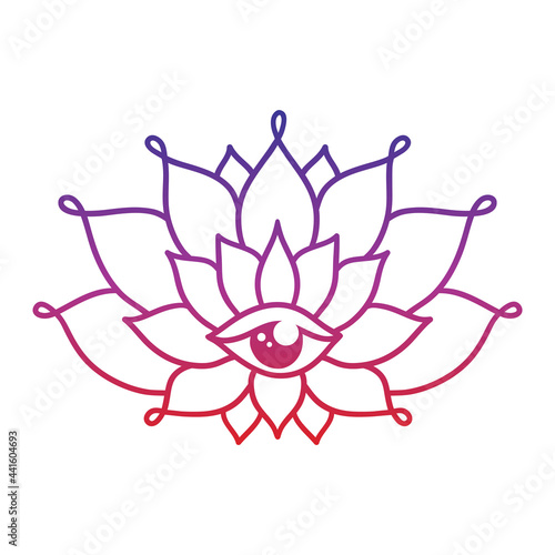 Hand drawn lotus flower tattoo design with third eye. Graphic mandala pattern