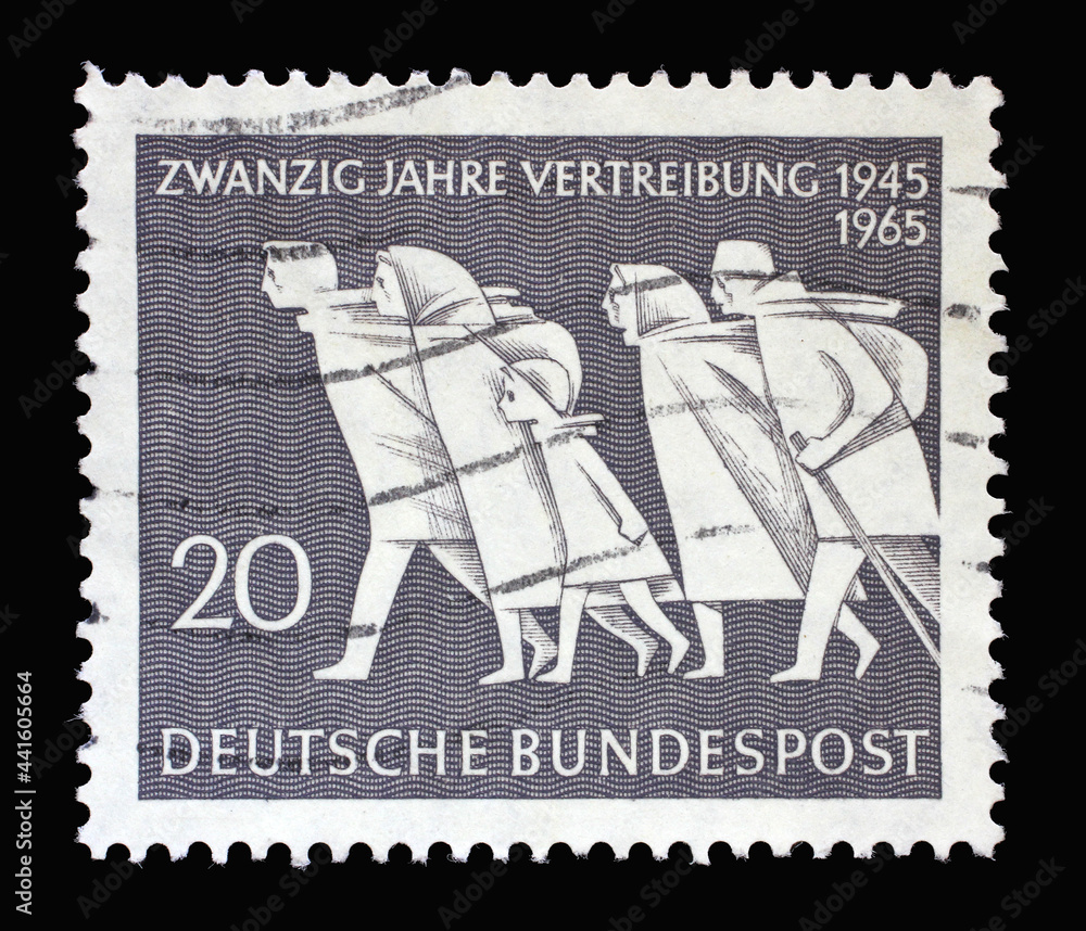 Stamp printed in Germany shows Refugees, the series 