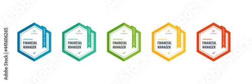 certification financial manager badge logo template. certified finance accounting qualifications category design photo