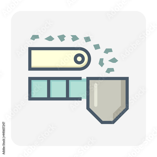 Mining processing industry vector icon. Industrial machine, equipment with conveyor belt. To transport, sorting and carry raw material from quarry i.e. ore, coal, rock to factory plant. 64x64 pixel.
