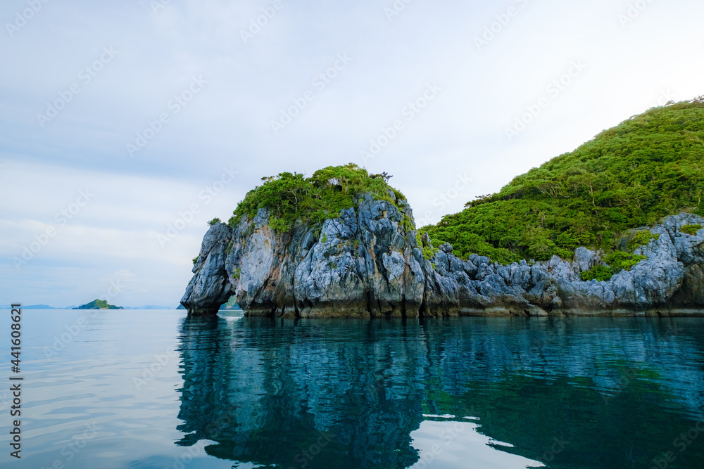Rock island, stone, sea and blue sky 