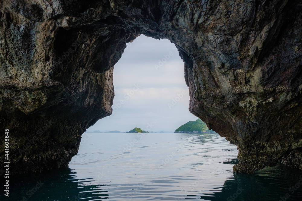 Ko ma Cave, Rock cliff  island, stone, sea and blue sky 