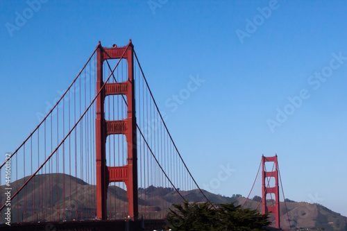 Golden Gate Bridge against a blue sky