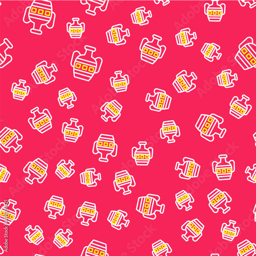 Line Ancient amphorae icon isolated seamless pattern on red background. Vector