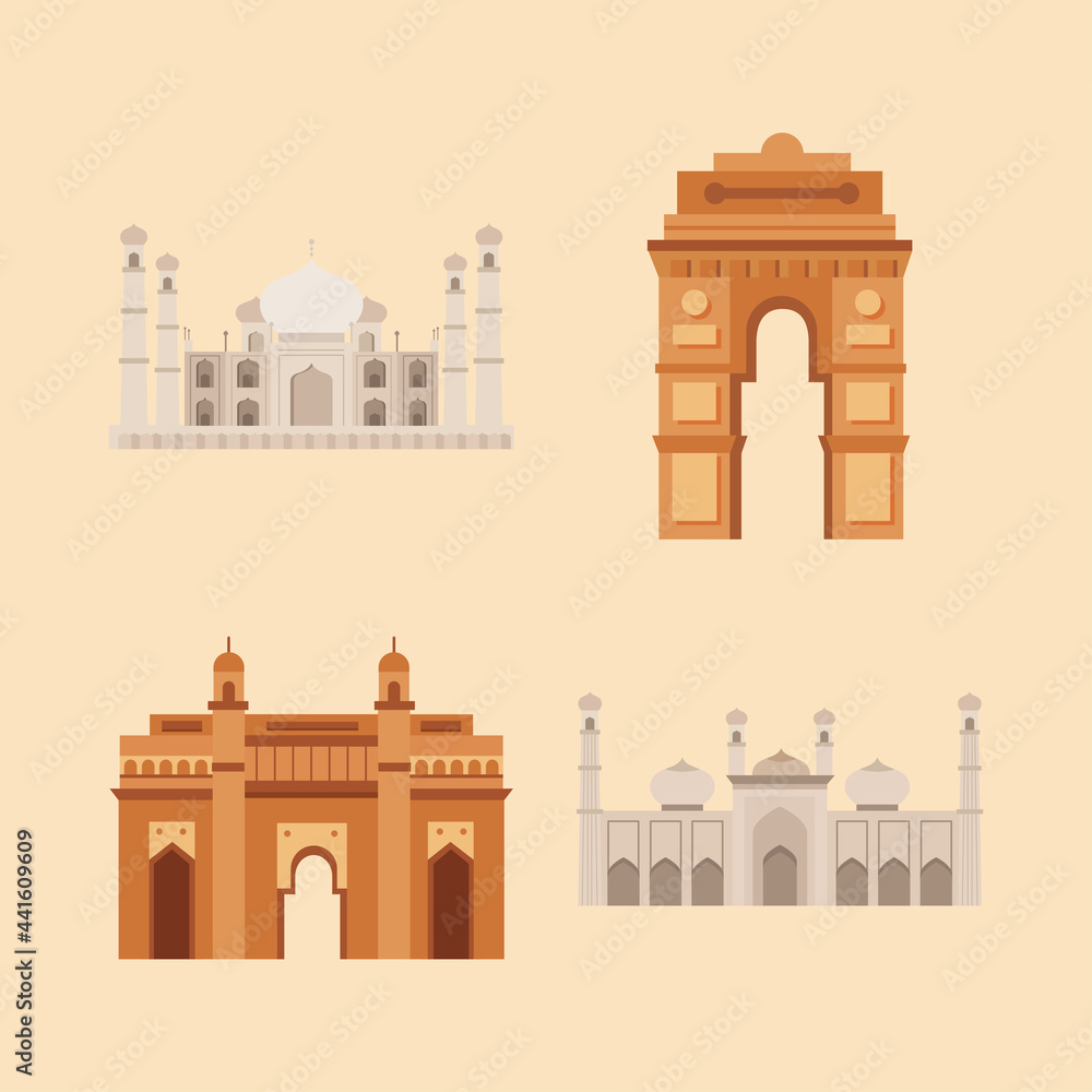 Fototapeta premium Indian temples icon set