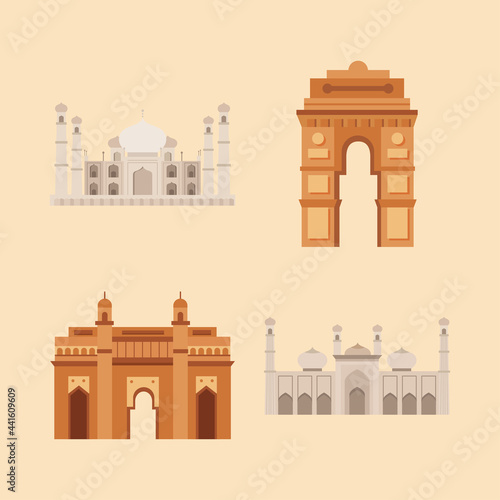 Indian temples icon set