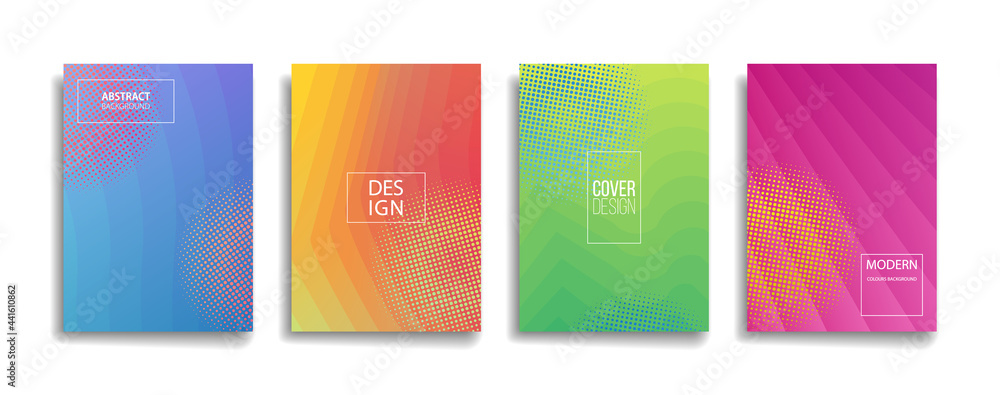 bright gradient color abstract line pattern background cover design. modern background design with trendy and vivid vibrant color. blue violet red orange green placard poster vector cover template. - obrazy, fototapety, plakaty 