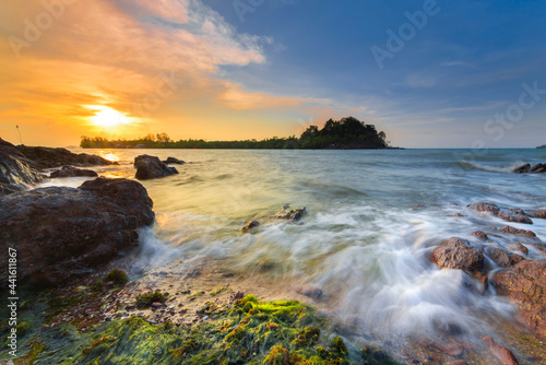 Amazing sunset in Dangas beach, Batam island