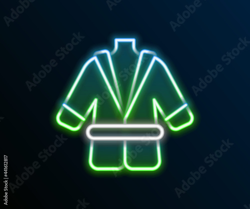 Glowing neon line Bathrobe icon isolated on black background. Colorful outline concept. Vector