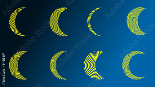Set of vector abstract crescent moons consisting of different stripes