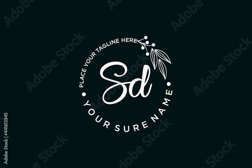 signature letter S and D isolated circle with rounded text for sure name template and slogan. luxury vector monogram for business, cosmetic, restaurant, boutique, hotel logo concept vector