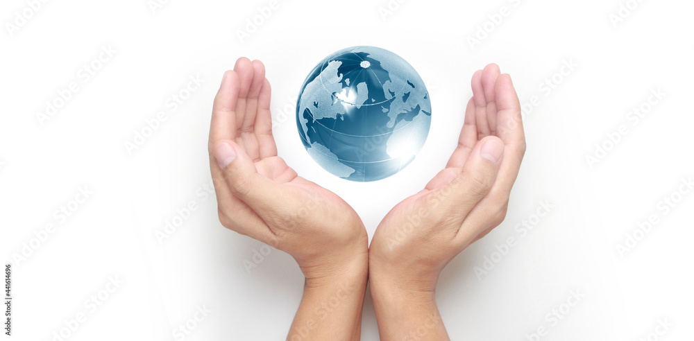 Glass globe in hand,Energy saving concept, by NASA Glass globe in hand,Energy saving concept, by NASA