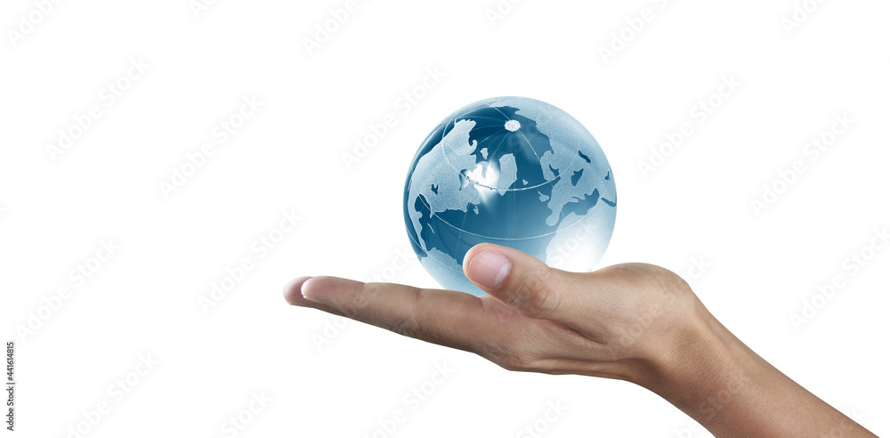 Glass globe in hand,Energy saving concept, by NASA Glass globe in hand,Energy saving concept, by NASA