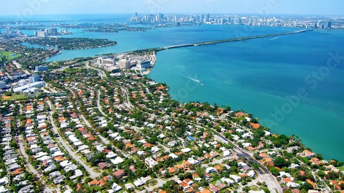 Aerial view of Mid-Beach, Bayshore and Biscayne Bay, Florida photo