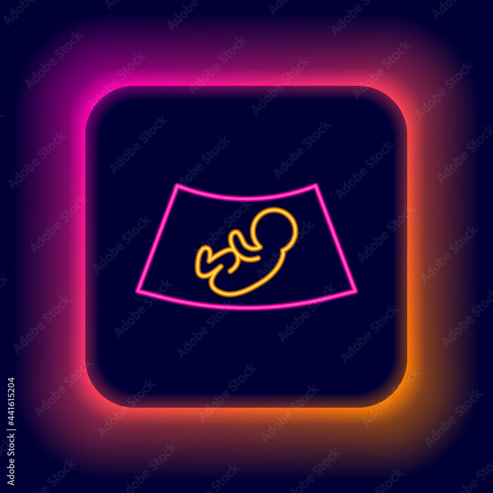 Glowing neon line Ultrasound of baby icon isolated on black background. Fetus. Colorful outline concept. Vector Glowing neon line Ultrasound of baby icon isolated on black background. Fetus. Colorful outline concept. Vector