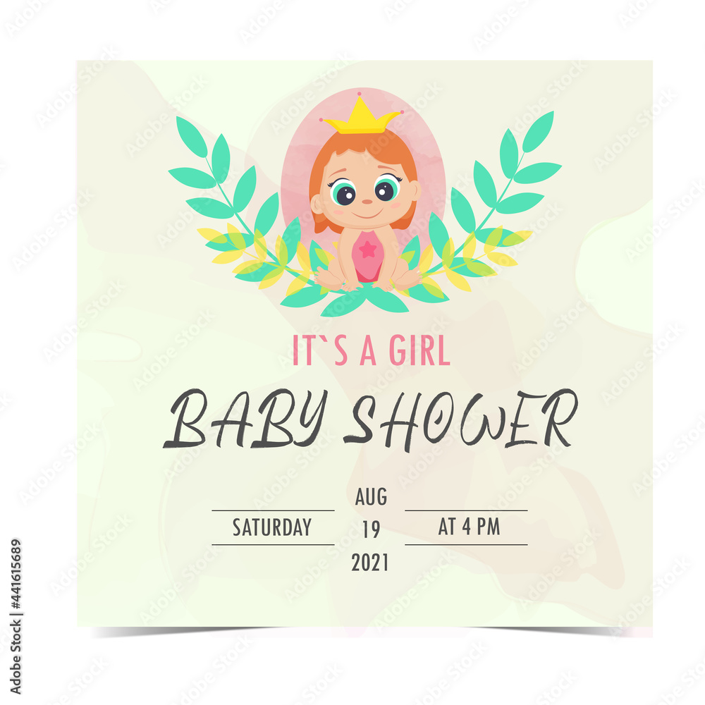 Baby shower invitations. Newborn baby girl invitation and shower card. It's a girl. Baby shower invitations in pink.