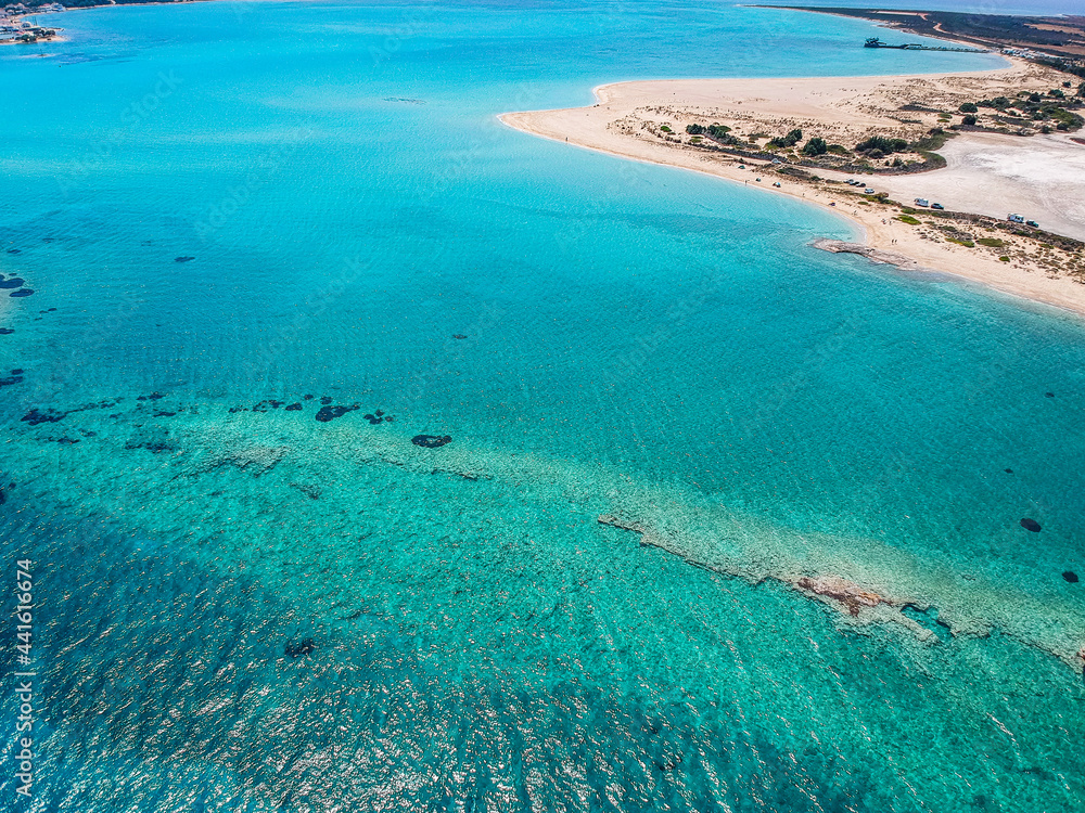 Obraz premium Iconic aerial view over the oldest submerged lost city of Pavlopetri in Laconia, Greece. About 5,000 years old Pavlipetri is the oldest city in the Mediterranean sea