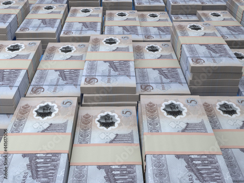 Libyan money. Libyan dinar banknotes. 5 LYD dinars bills. © Maksym Kapliuk